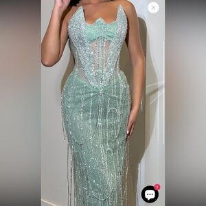 Elegant Mint Green Beaded dress